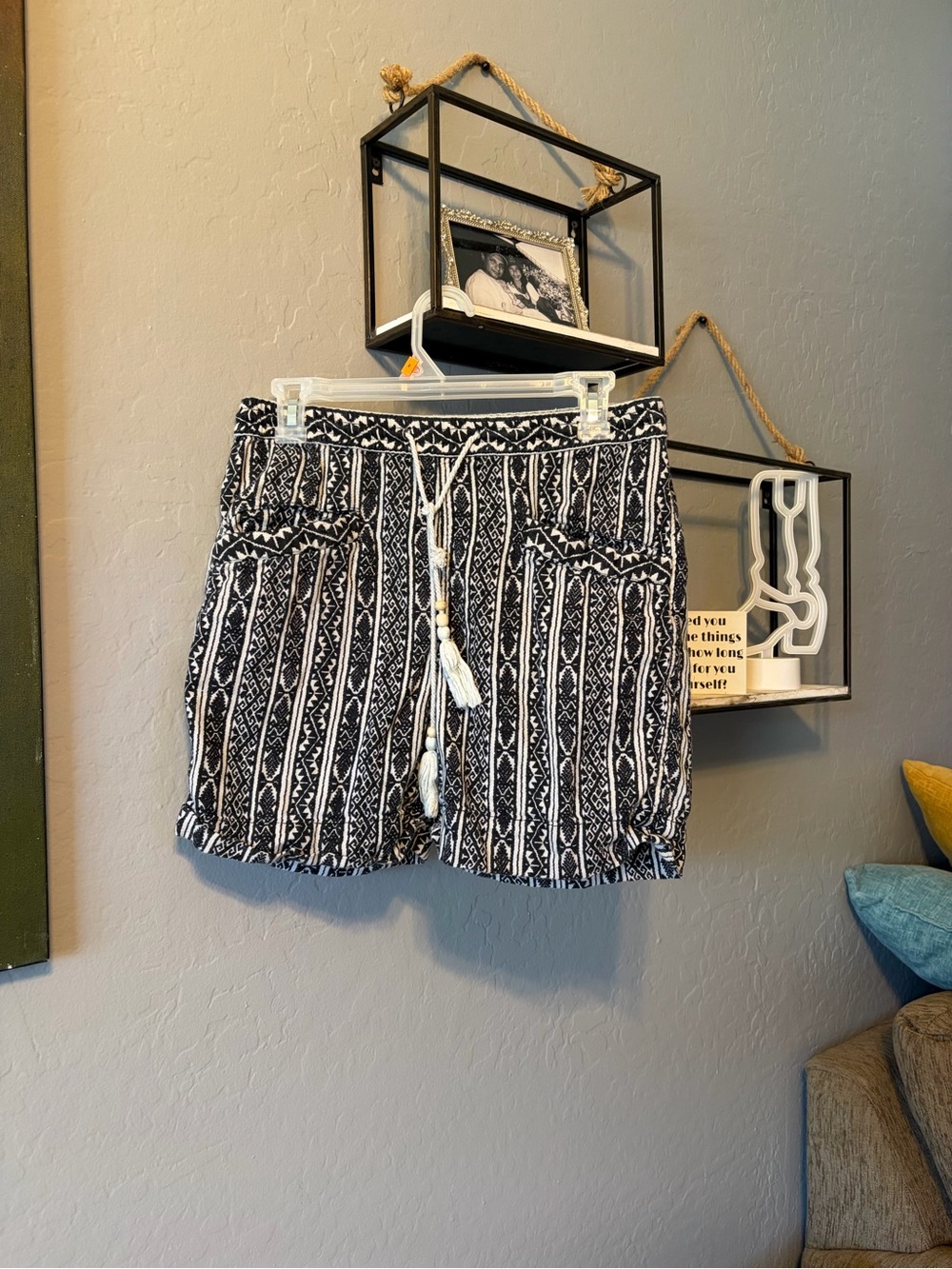 Sundance Black & White Patterned Drawstring Bermuda Shorts
